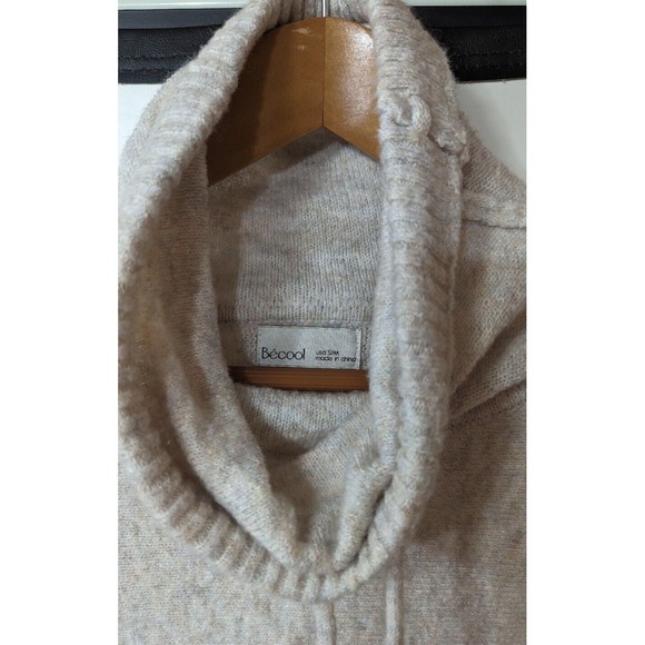 BECOOL WOMEN'S BEIGE COWL NECK SWEATER SZ S/M - Picture 2 of 4